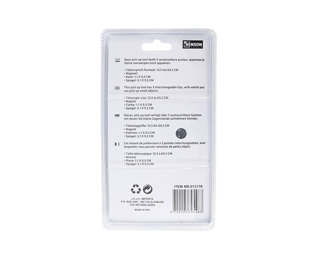 3-in-1 Pick Up Tool: Magneet, Klem & Spiegel, 13.5-64.5 cm Telescoop