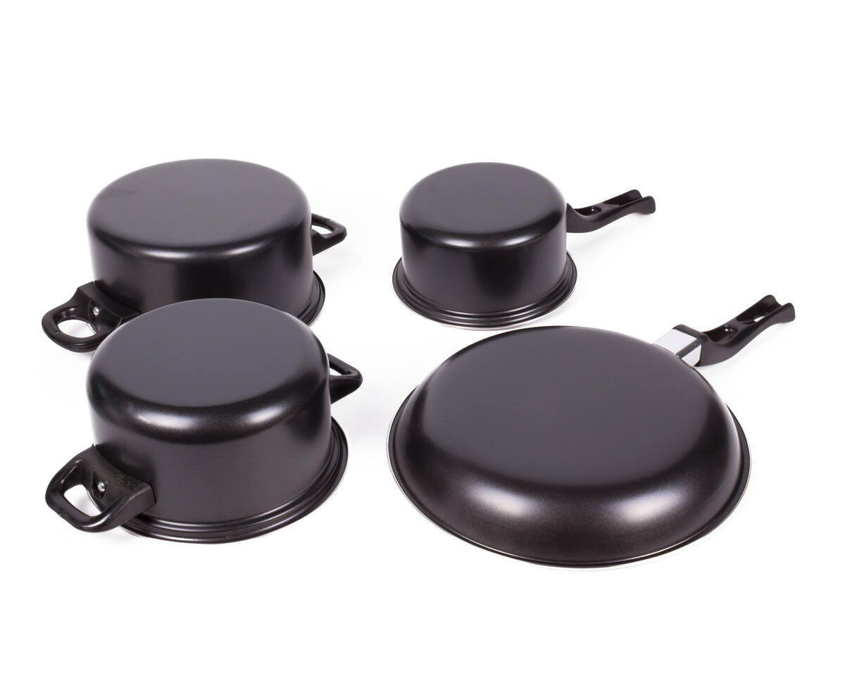 Pannenset 6-delig: 25cm koekenpan, 16cm steelpan, 2 pannen met deksel