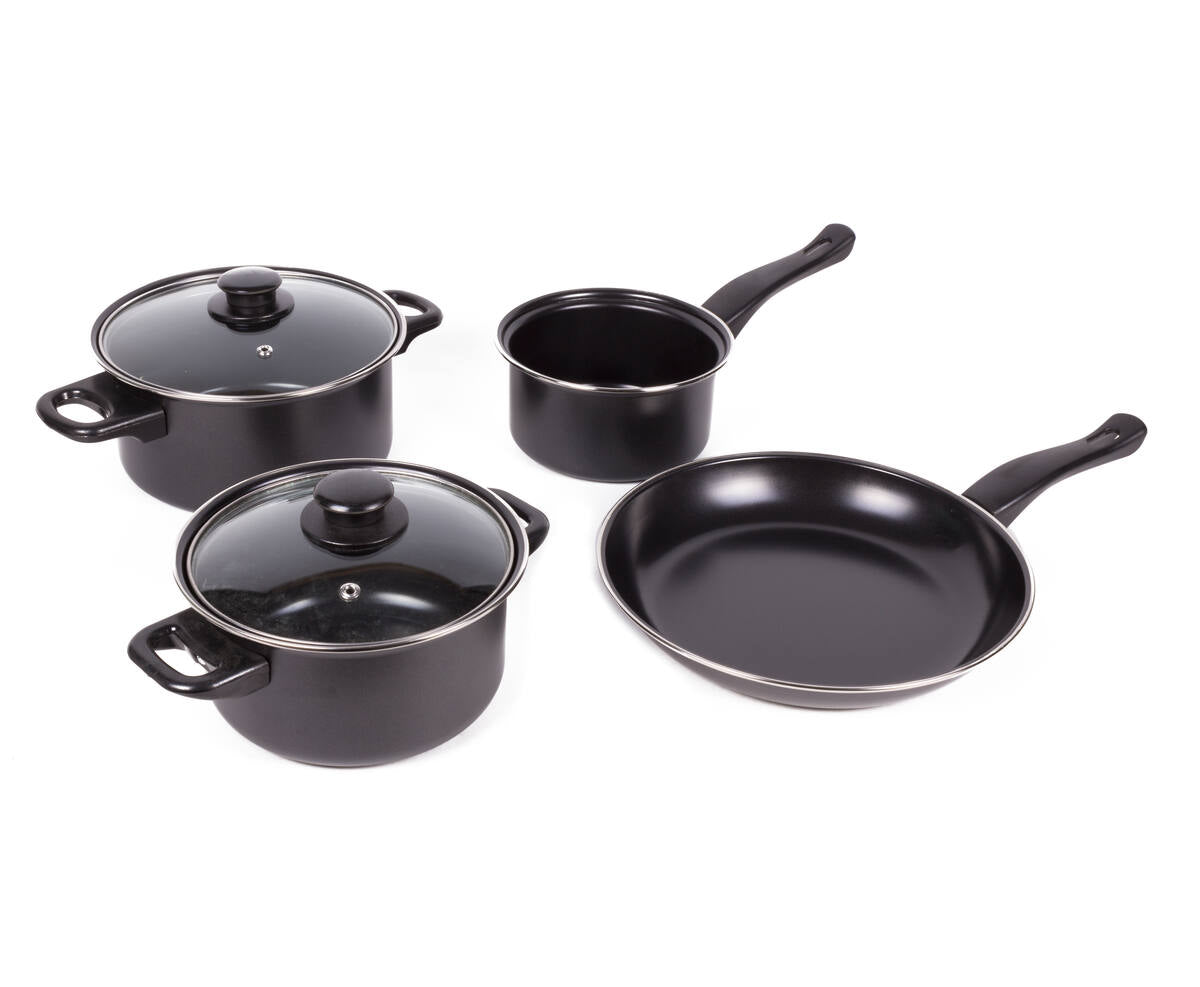 Pannenset 6-delig: 25cm koekenpan, 16cm steelpan, 2 pannen met deksel