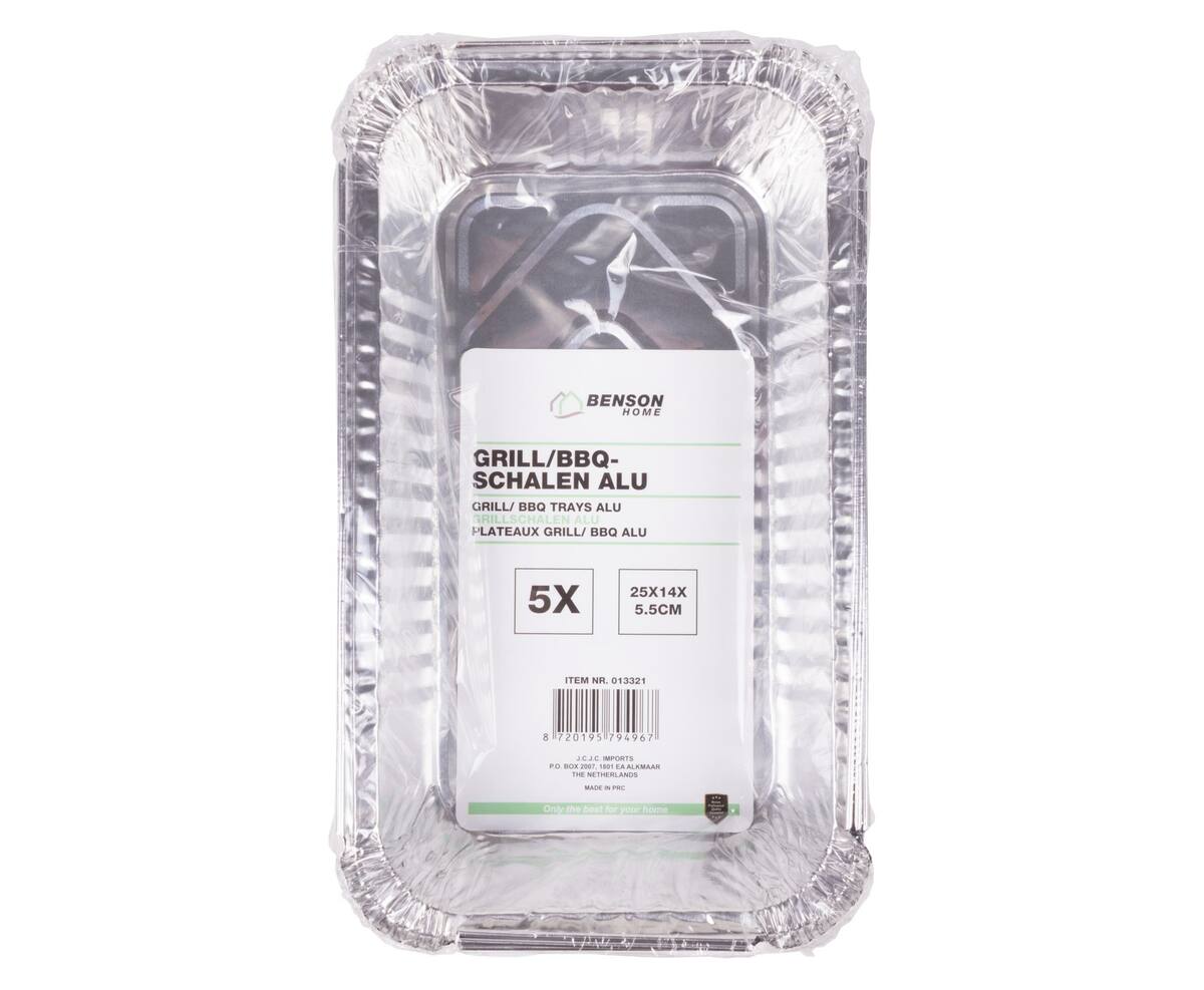 BBQ Grillschalen Alu Set 5 stuks 25x14x5.5 cm voor vlees en vis