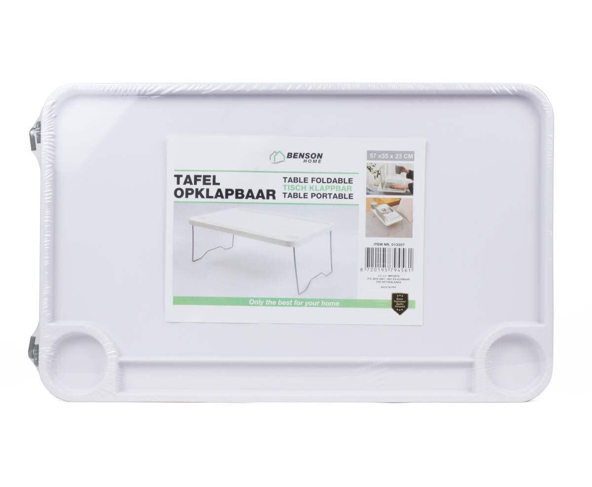 Opklapbare Laptoptafel 57x35x23 cm, ideaal voor bed en bankgebruik.