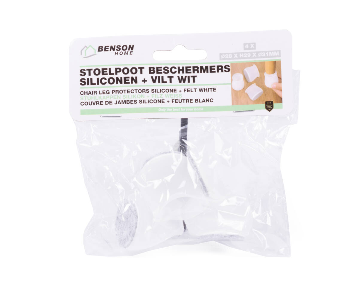 Witte Siliconen Stoelpoot Beschermers, Anti-Kras, Ø28 mm, Geluidsreductie
