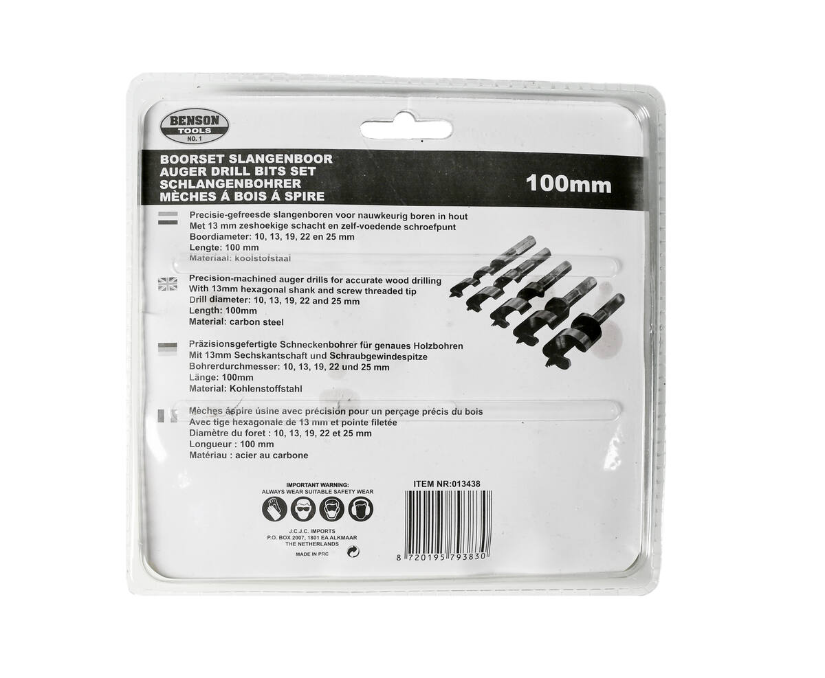 5-delige Slangenboorset 100mm: Precisieboren voor Houtbewerking