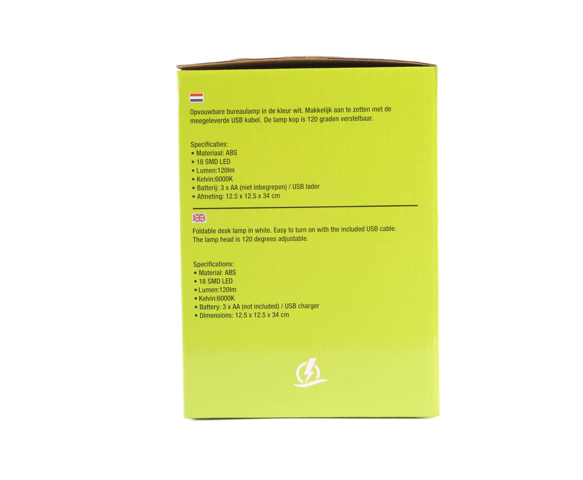 Opvouwbare Draadloze LED Bureaulamp, 120 Lumen, 6000K, Wit, USB-Optie