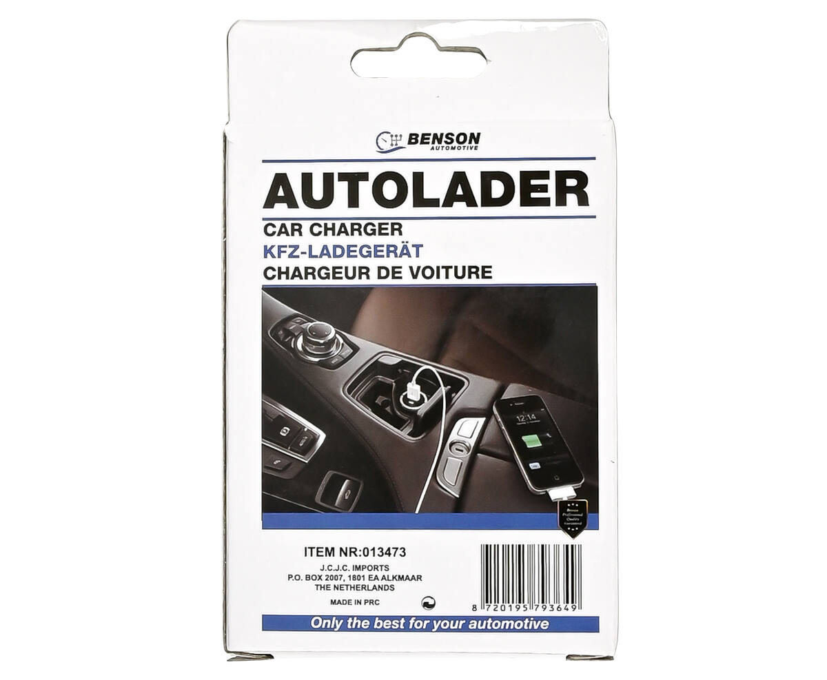 Autolader 12-24V, USB + USB-C, Oplaadt Smartphone & Tablet
