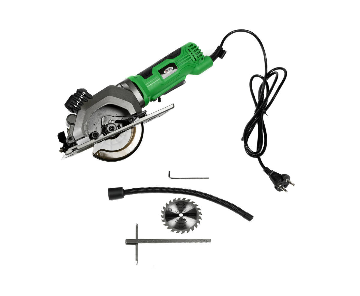 Cirkelzaag 480W ø115 mm, 3500 RPM, Lasergeleider voor Precisie.