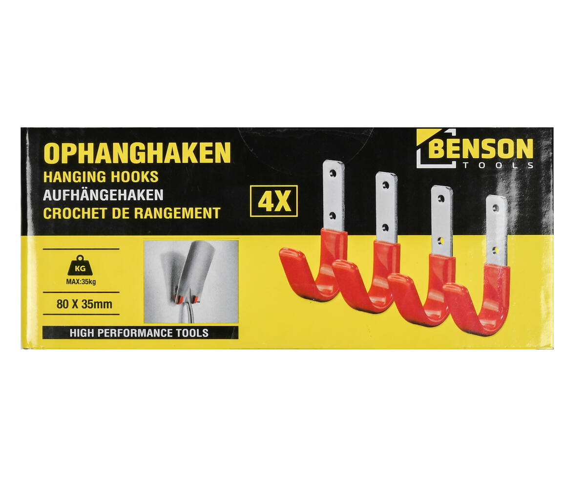 Ophanghaken 8x3.5 cm - Set van 4, 35 kg per haak, ideaal voor garage.