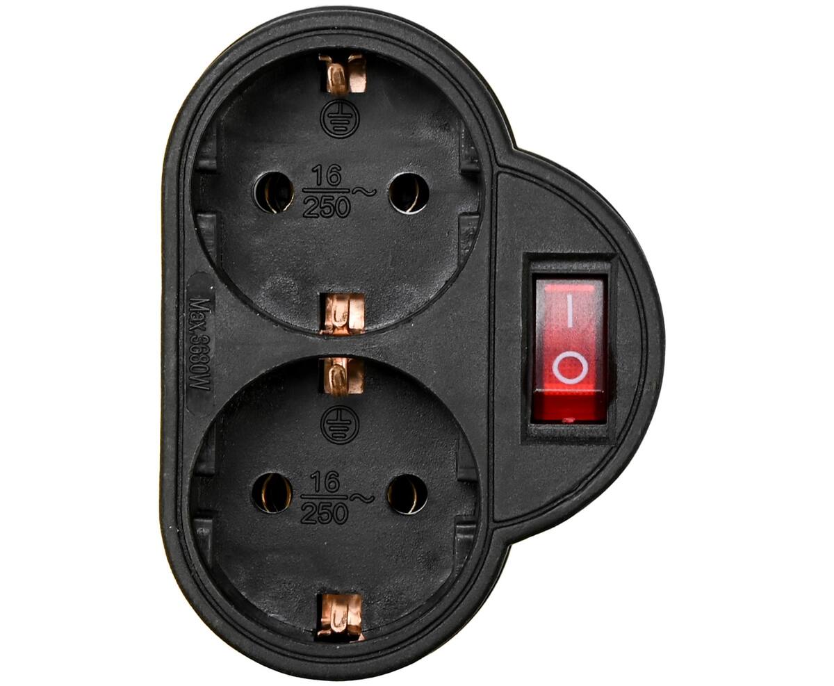 Stopcontact Duo RA, Zwart, 3500W, Met Schakelaar voor Apparatenbeheer