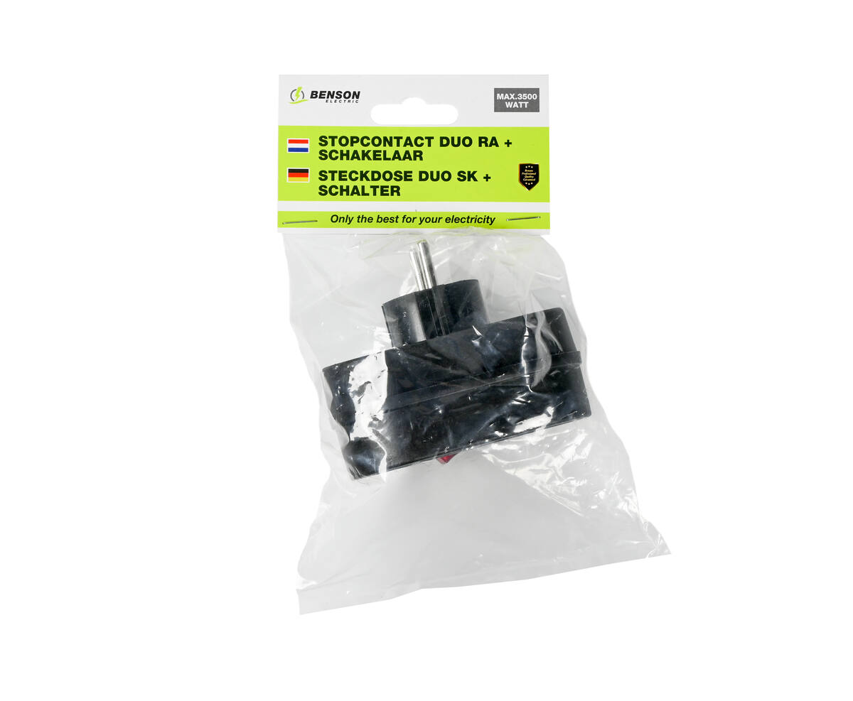 Stopcontact Duo RA, Zwart, 3500W, Met Schakelaar voor Apparatenbeheer