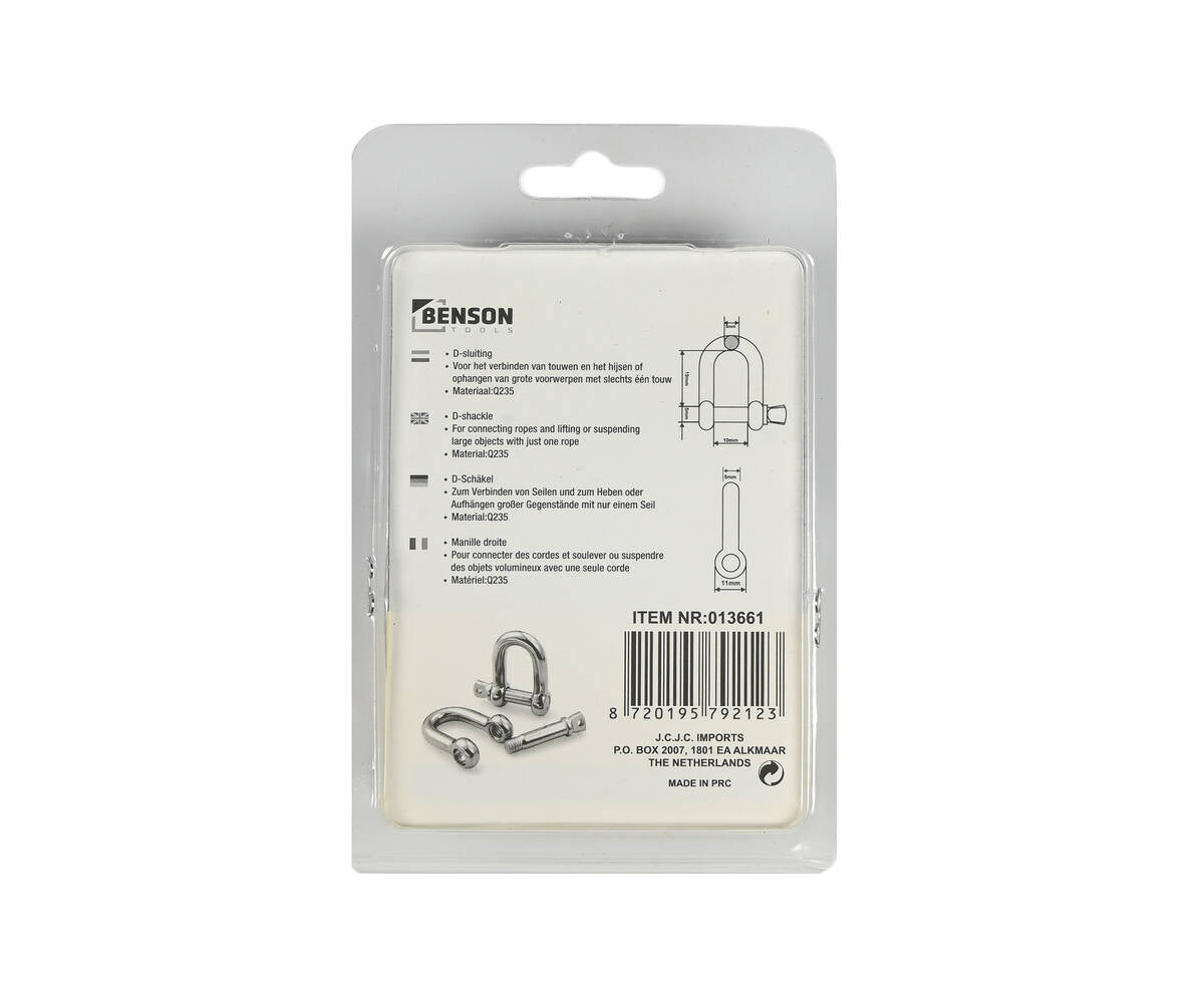 D-sluiting 5 mm 2-dlg, 80 kg, Q235 staal, ideaal voor touwverbindingen