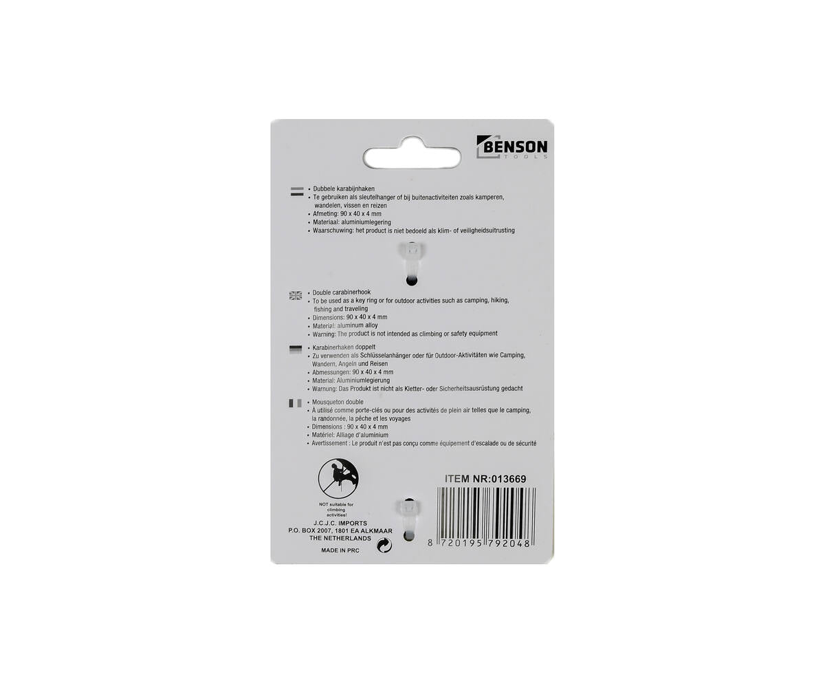 Dubbele Karabijnhaak 90x40 mm - Ideaal voor Kamperen & Reizen