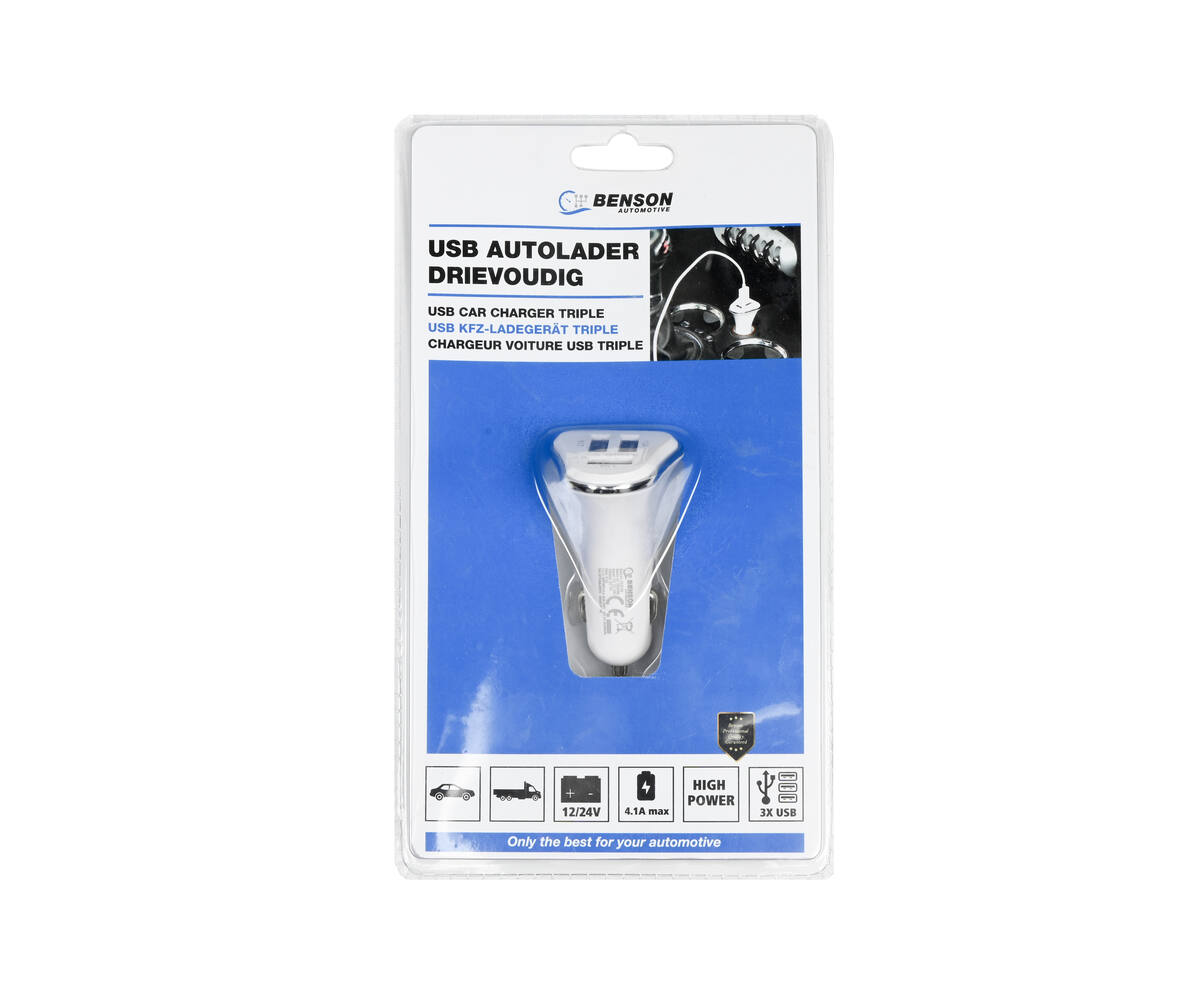 Autolader 3 USB Poorten, 4.1A, 12-24V - Opladen Smartphones Onderweg