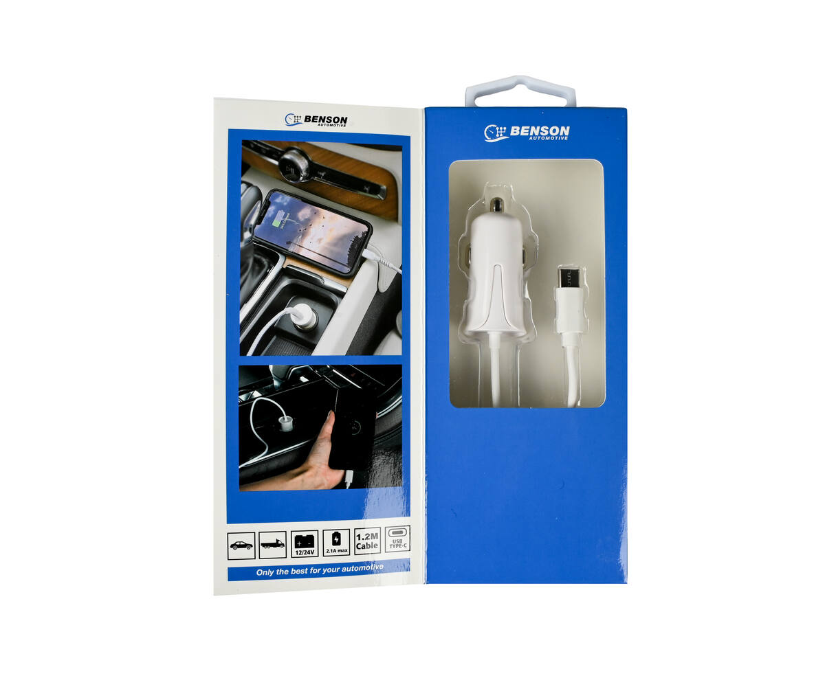 Autolader Type-C, 1.2m, 12-24V, Snel Opladen voor Auto Trips