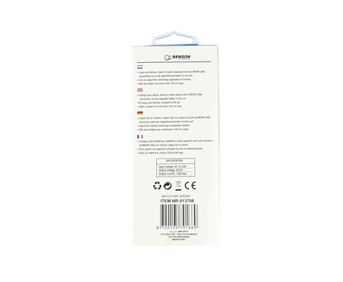 Autolader Micro USB 1.2m, 12-24V - Perfect voor Auto en Vrachtwagen