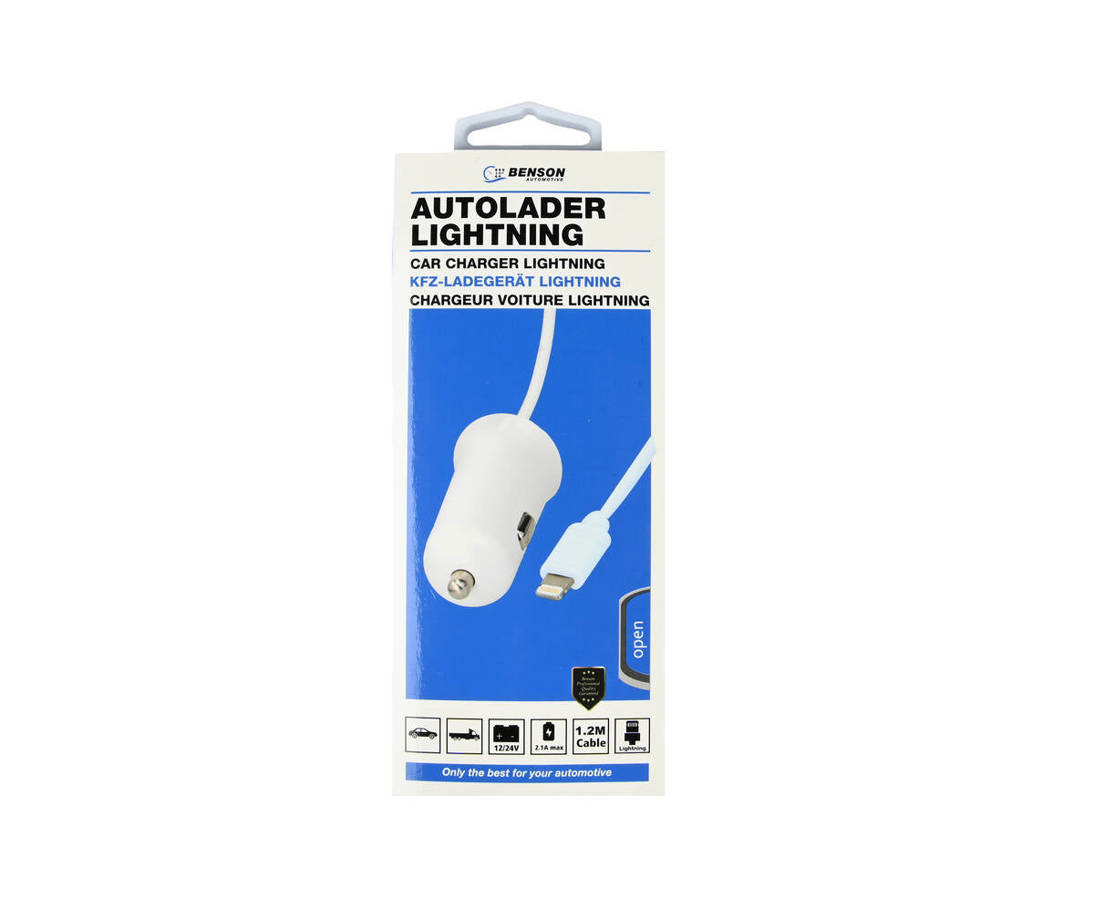 Autolader 12-24V met 1.2m Lightning Kabel - Snel Opladen Onderweg