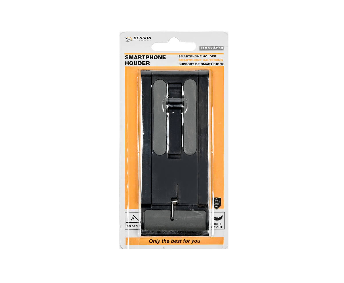 Verstelbare Smartphone Houder, 6 Posities, Vouwbaar, Zwart, 12x5x0,7cm