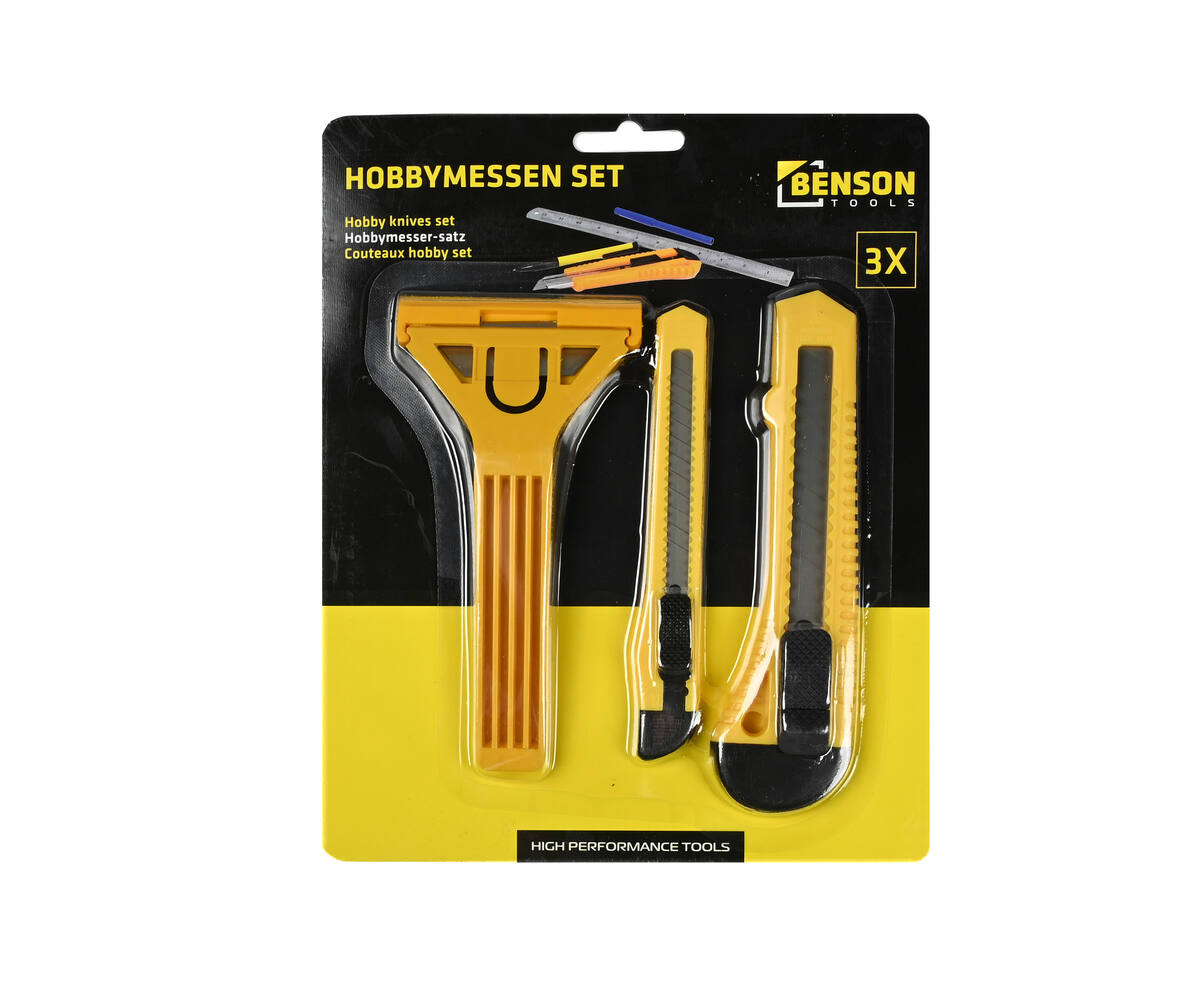 3-delige Hobbymessen Set: Afbreekmesjes & Glaskrabber voor DIY.