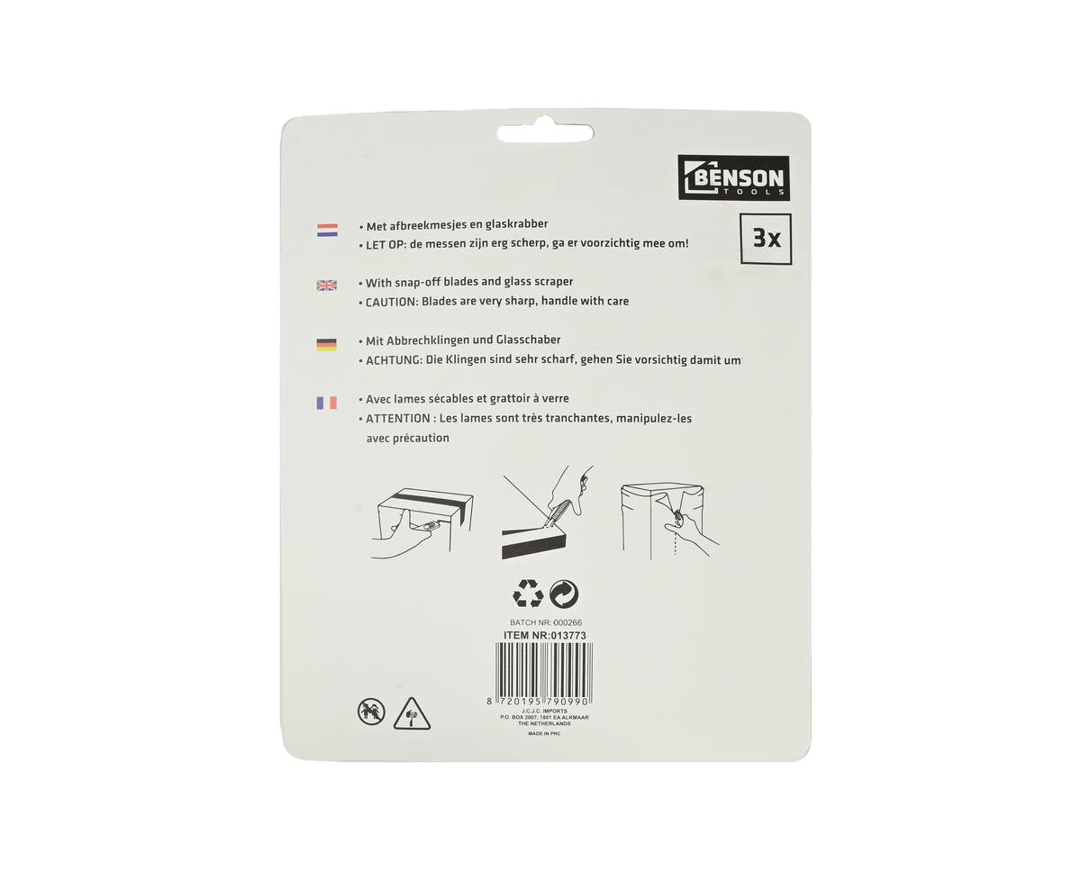 3-delige Hobbymessen Set: Afbreekmesjes & Glaskrabber voor DIY.