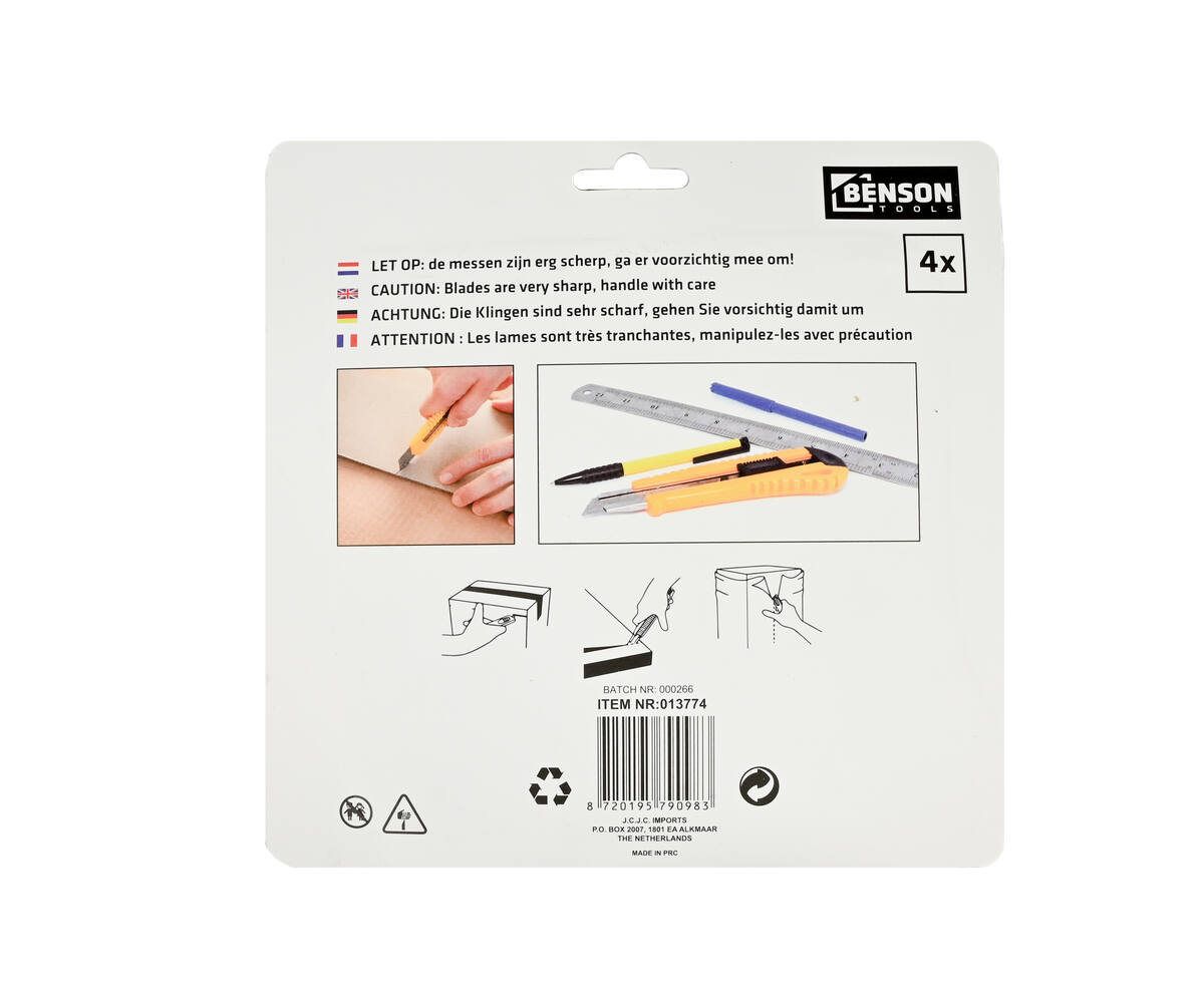 Afbreekmessen Set 18 mm 4 dlg - Voor papier, karton, kunststof snijden