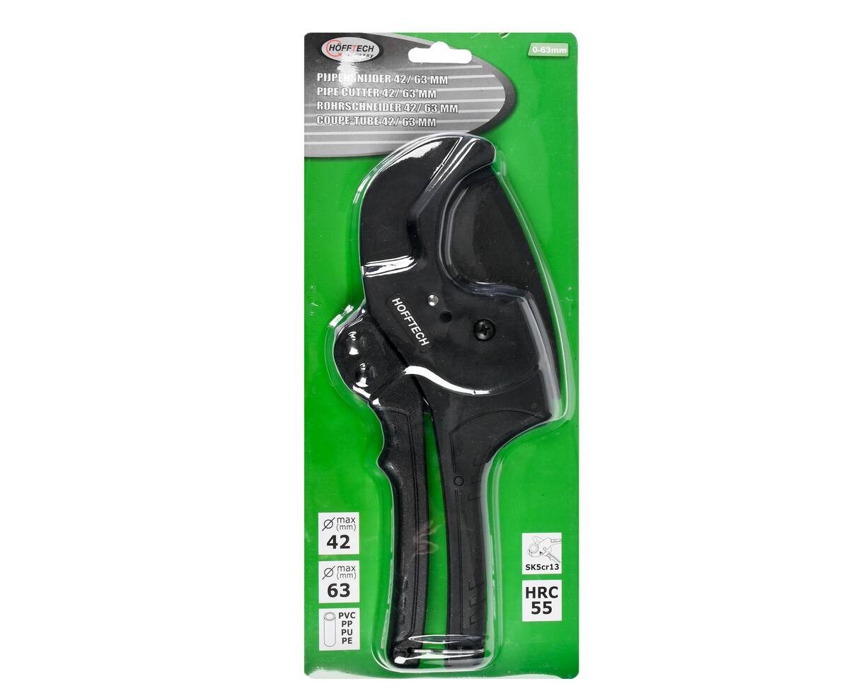 Pijpensnijder 0-63mm: Snijdt PVC, PP, PU, PE buizen moeiteloos.