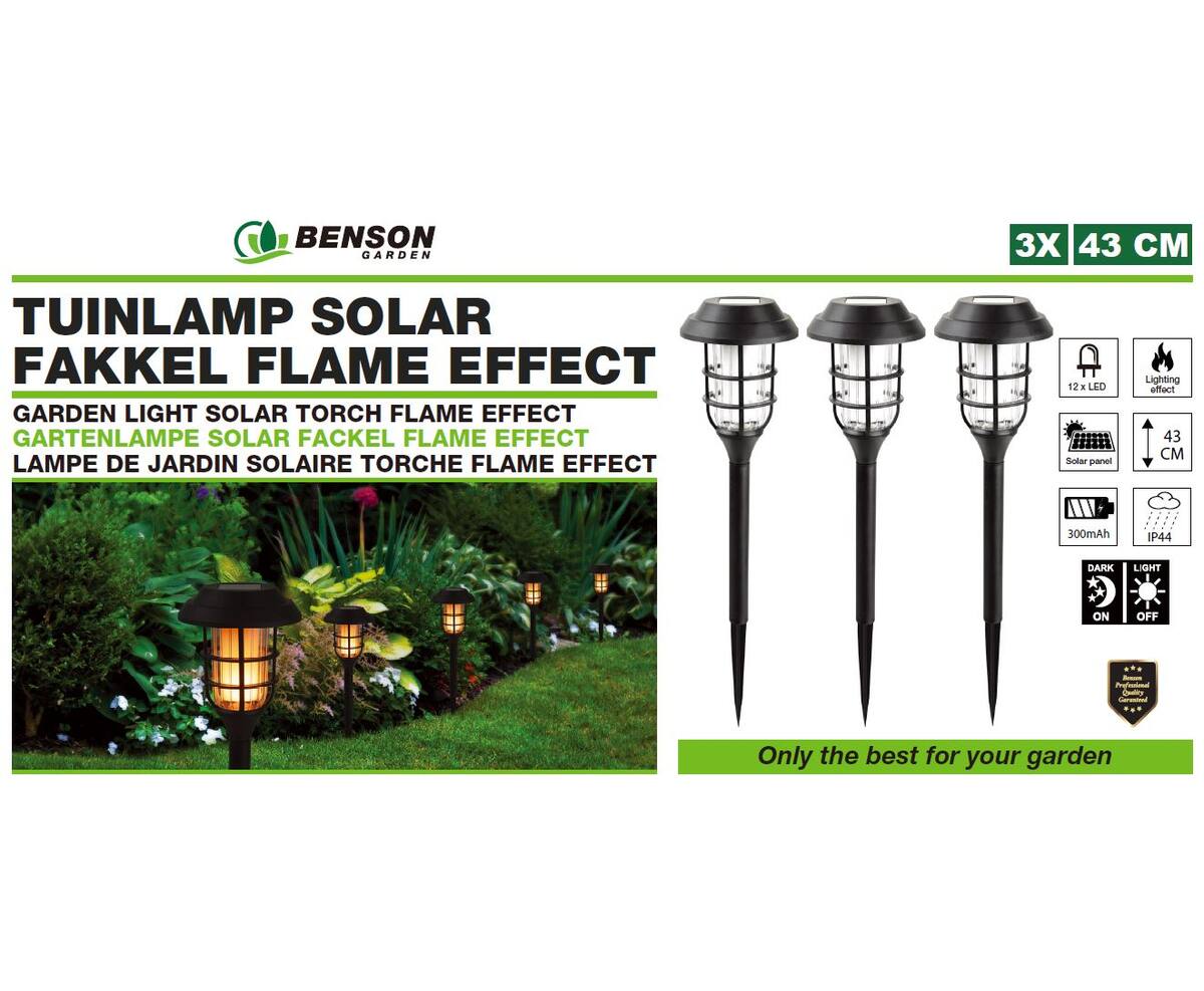 Solar Tuinfakkel Set 43 cm, Vlameffect, Verlicht Paden & Patios