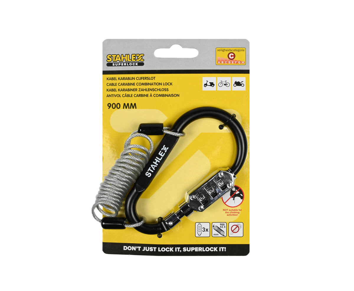 Kabel Karabijn Cijferslot 2.5x900mm, Veilig Fietsen en Bagage