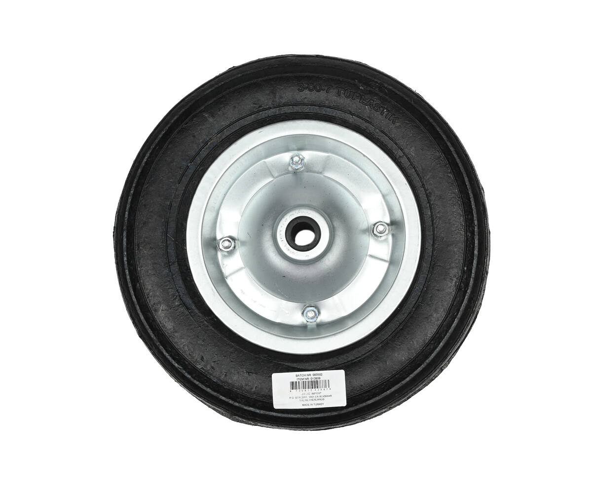 Kruiwagenwiel 335x75 mm, Semi Solid, 20 mm Asgat, Geschikt voor 80L.