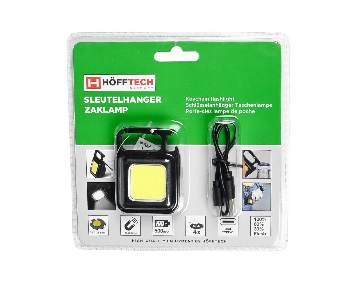 COB Zaklamp Sleutelhanger: Oplaadbaar, USB, 230 Lumen, 4 Modi