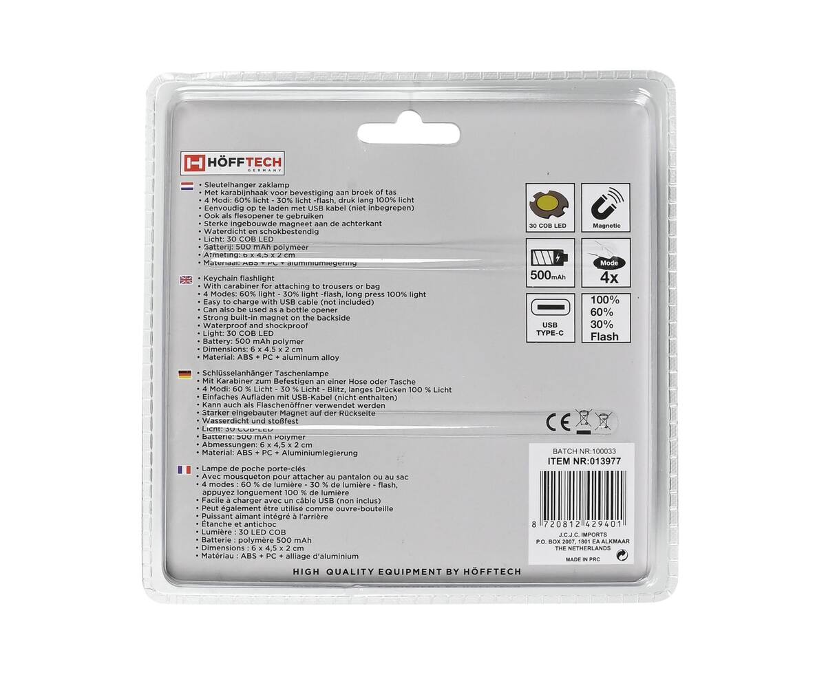 COB Zaklamp Sleutelhanger: Oplaadbaar, USB, 230 Lumen, 4 Modi