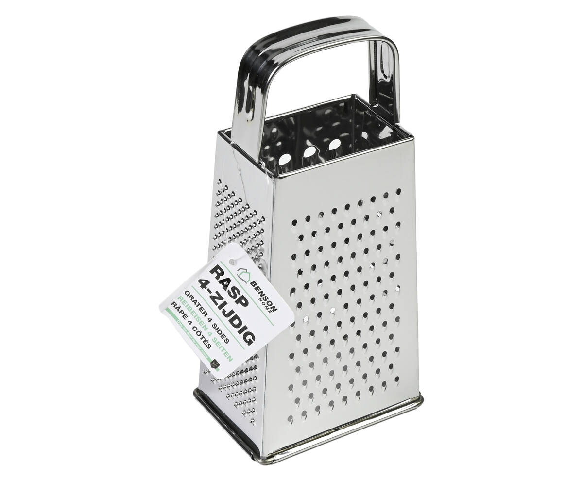 RVS Rasp 4-zijdig, 18 cm - Snij en Rasp Groenten & Kaas Simpel
