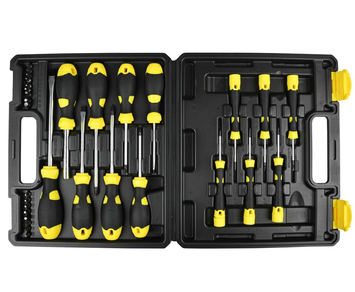 Schroevendraaier Set 32 dlg: 7 schroevendraaiers, 6 precisie, 17 bits.