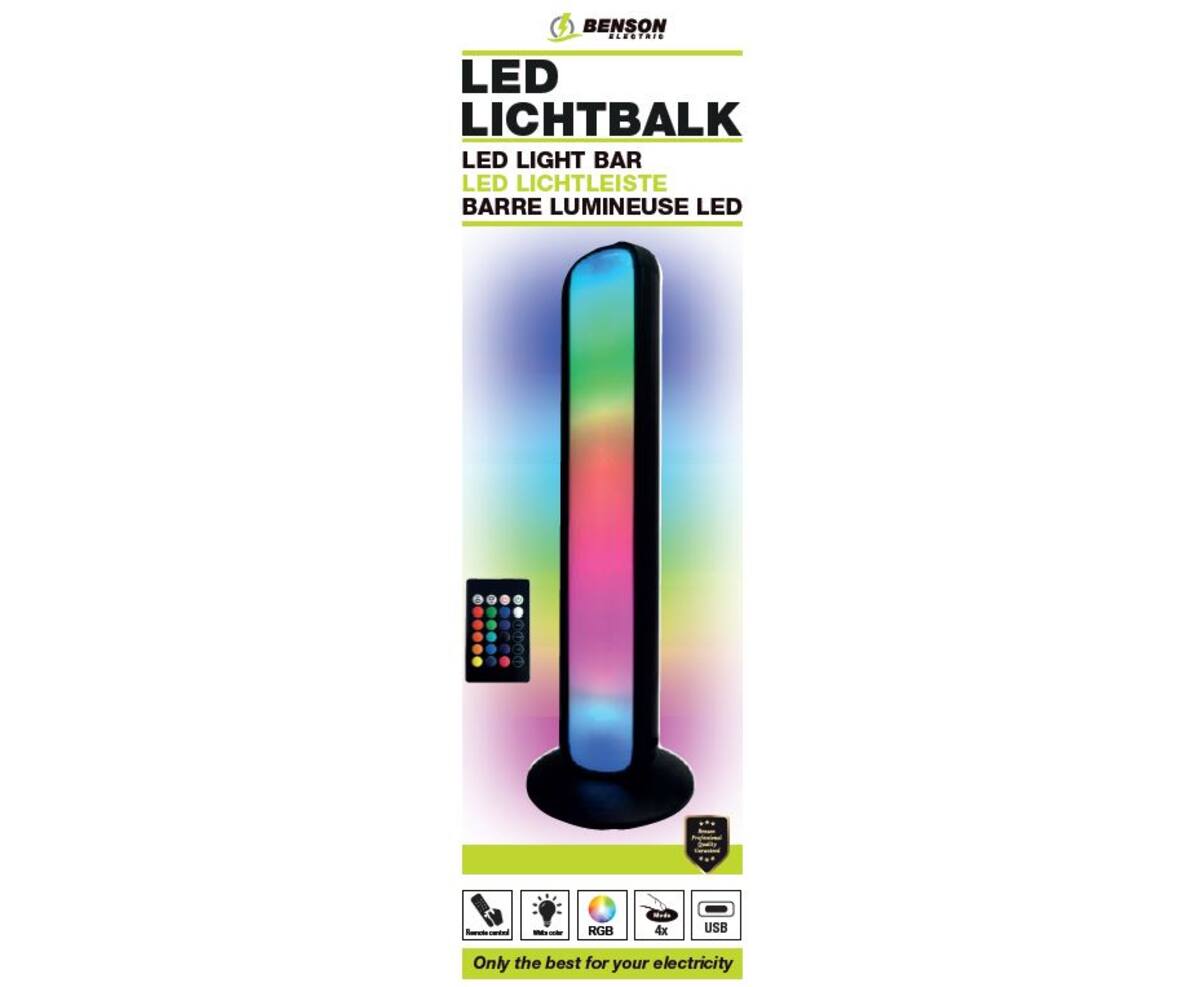 LED Lichtbalk: RGB + Wit, 26,5cm, USB, 4 Lichtstanden, Afstandsbediening