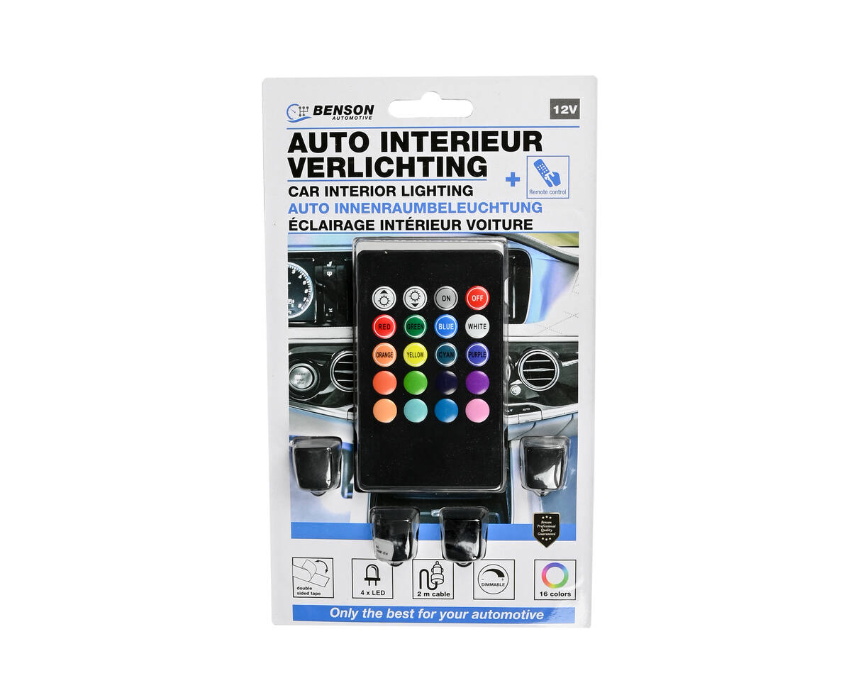 Auto Interieur LED Verlichting 16 Kleuren 12V met Afstandsbediening