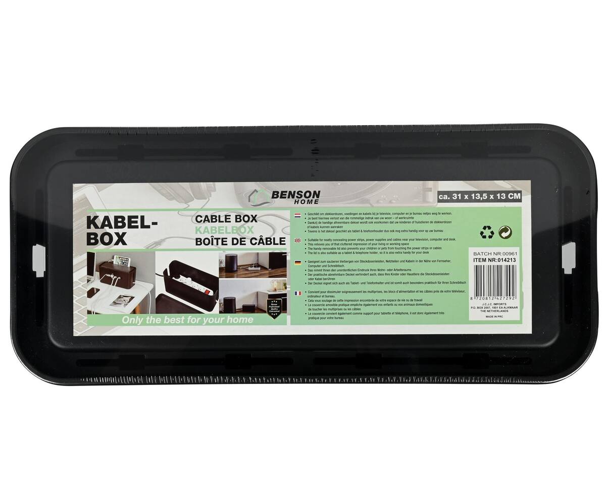 Zwarte Kabelbox 31x13.5x13 cm met Deksel voor Kabelbeheer en Veiligheid