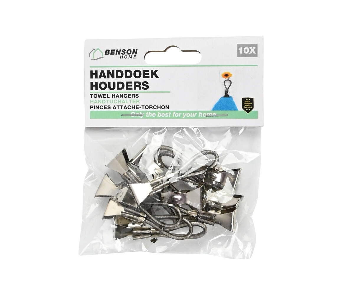 Handdoekknijpers Zwart 10 dlg - 5.3x1x1.7 cm, rubbercoating, keuken/badkamer.