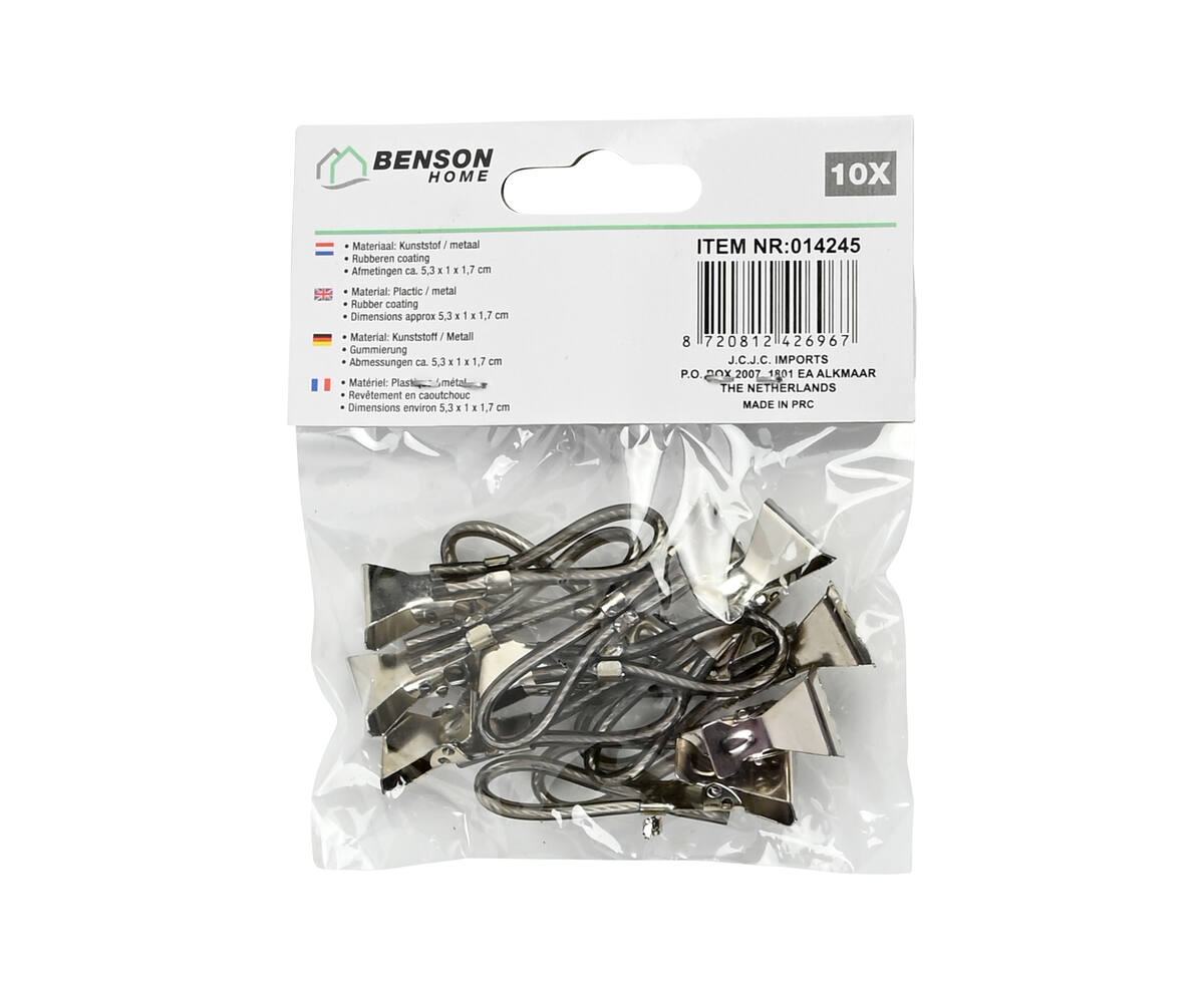 Handdoekknijpers Zwart 10 dlg - 5.3x1x1.7 cm, rubbercoating, keuken/badkamer.