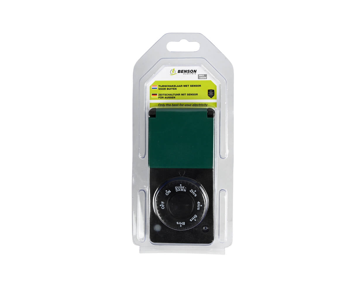 Tijdschakelaar Sensor Buiten, 230V, 8A, IP44, Dag/Nacht, Afteltimer.