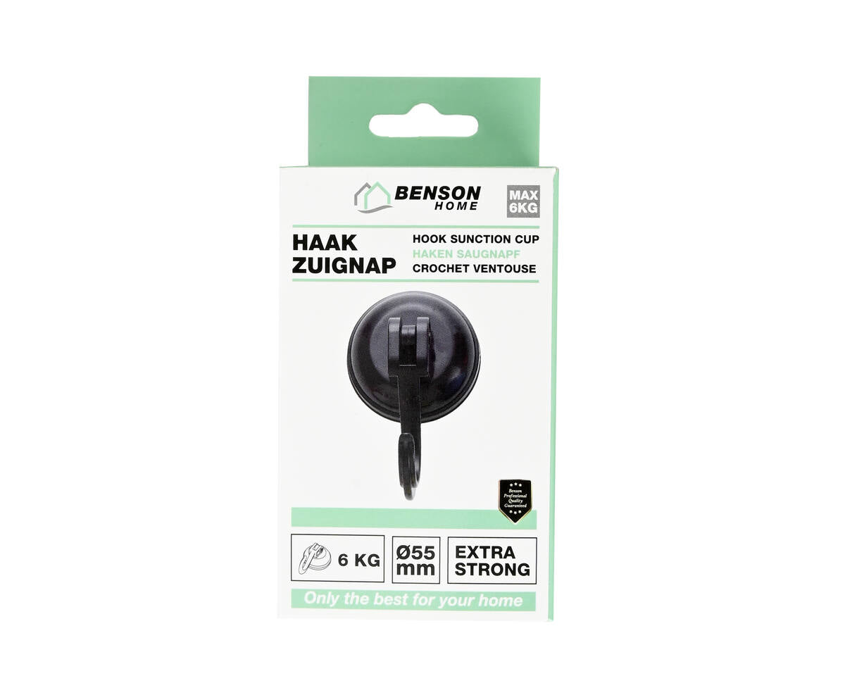 Zwarte Zuignap Haak Ø55mm, 6kg, Ideaal voor Keuken en Badkamer