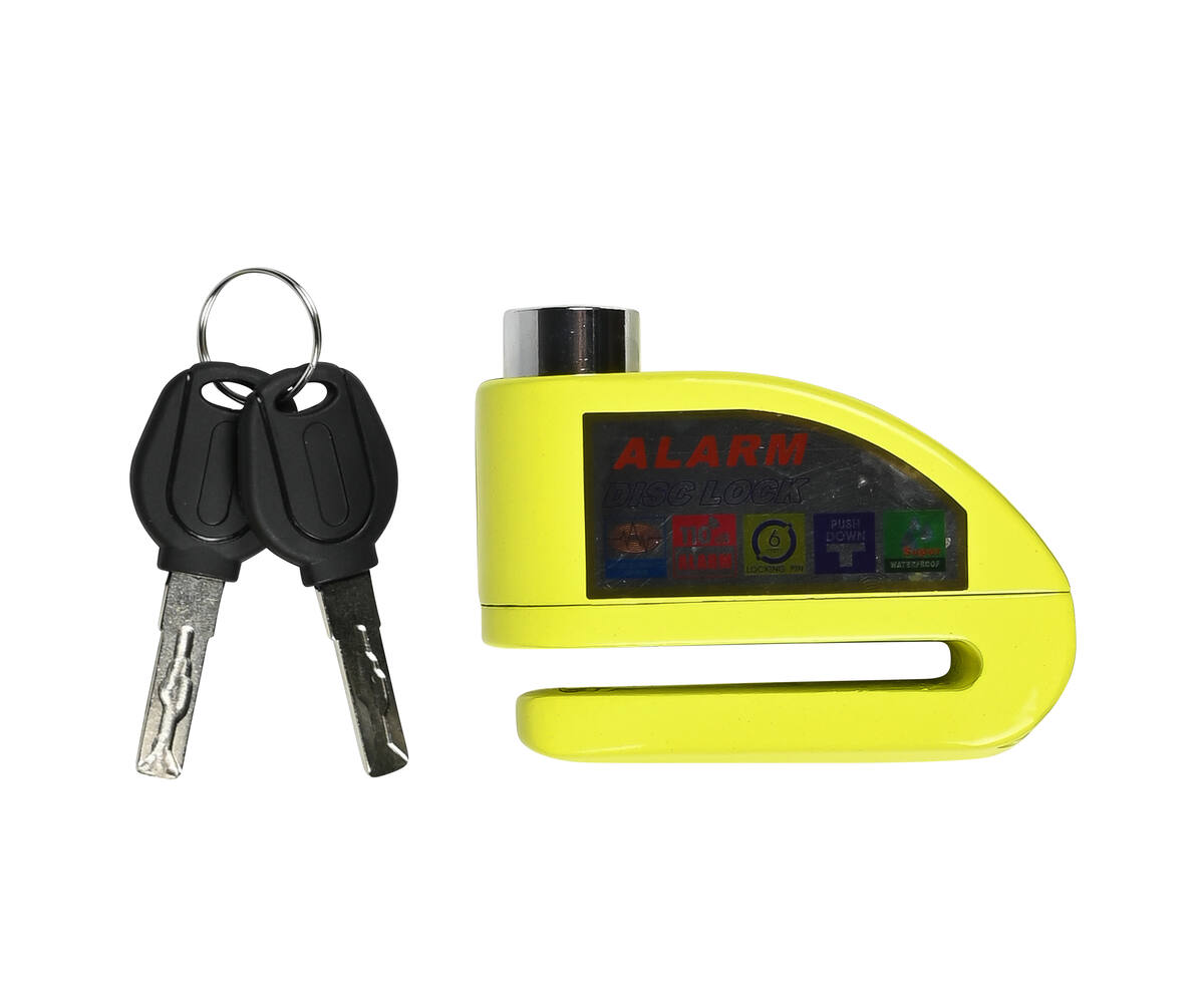 Schijfremslot Alarm 069 - Geel, 7.0 mm Pen, 110dB Alarm, Voor Motorfietsen