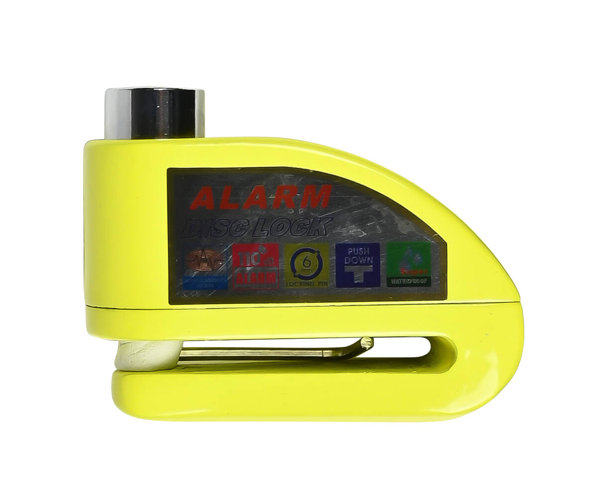Schijfremslot Alarm 069 - Geel, 7.0 mm Pen, 110dB Alarm, Voor Motorfietsen