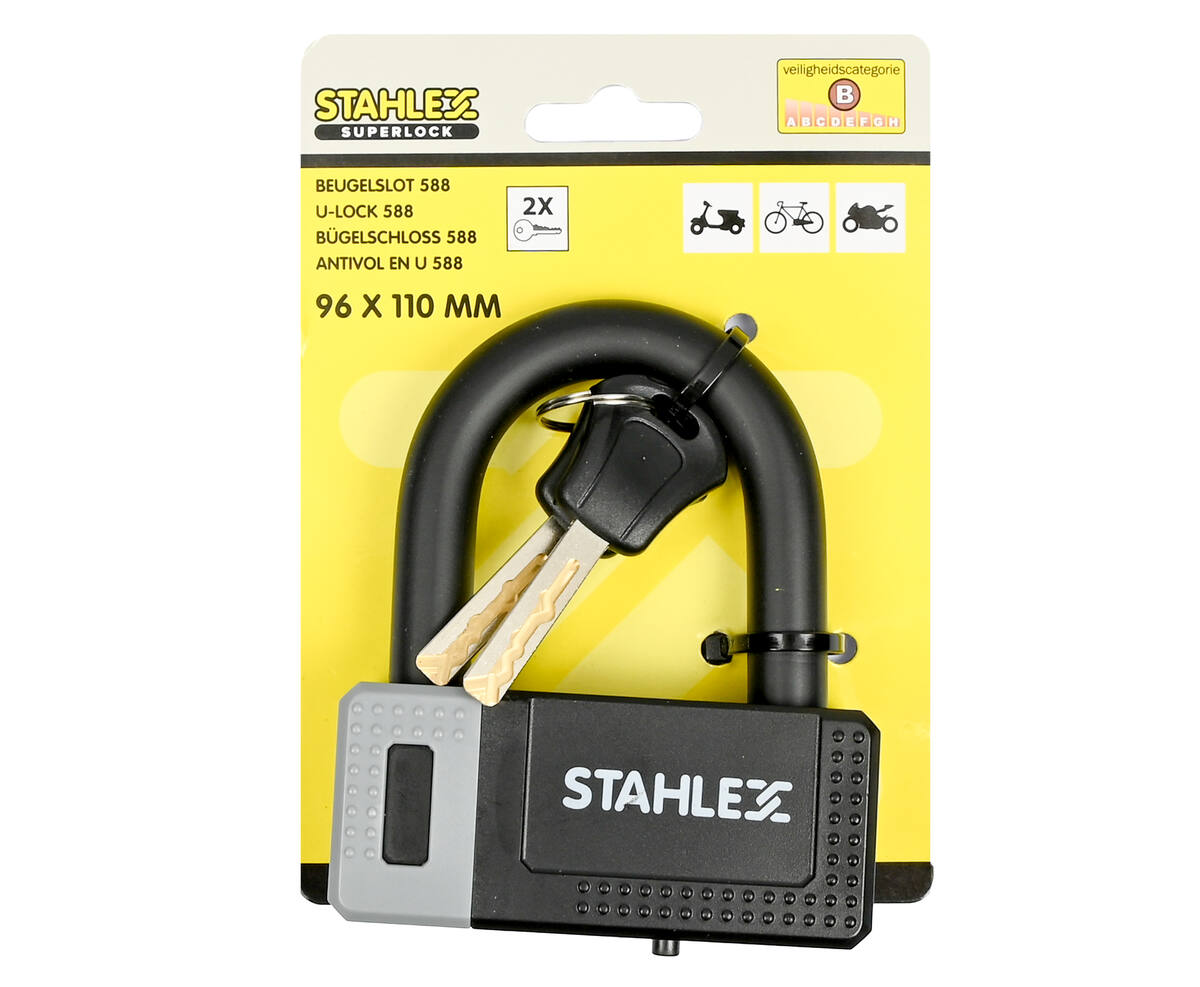 Beugelslot 588 Ø12mm, 96x110mm, 2 sleutels, fiets/scooter beveiliging