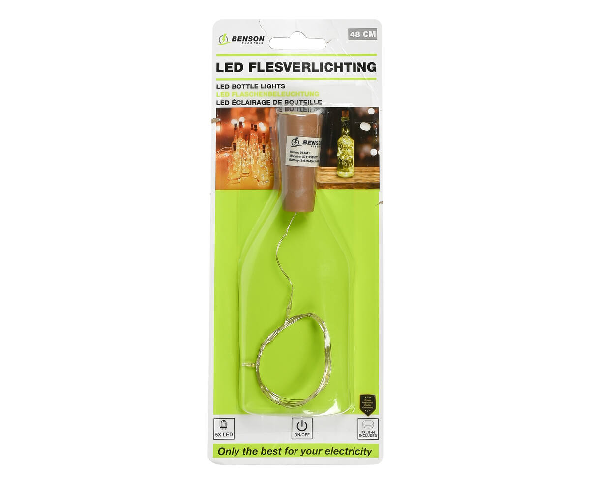 LED Flesverlichting 48cm, Warm Wit, 5 LED's, Incl. Batterijen