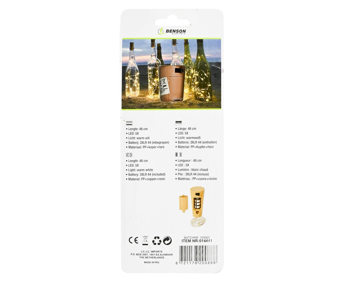 LED Flesverlichting 48cm, Warm Wit, 5 LED's, Incl. Batterijen