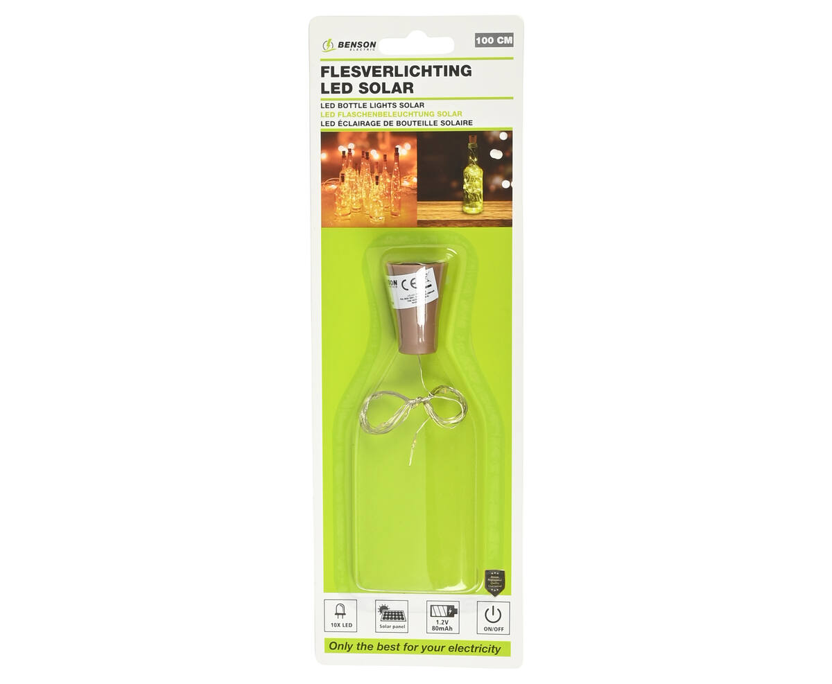 LED Flesverlichting Solar, 100cm, 10x LED, Warm Wit voor Tuin Decoratie
