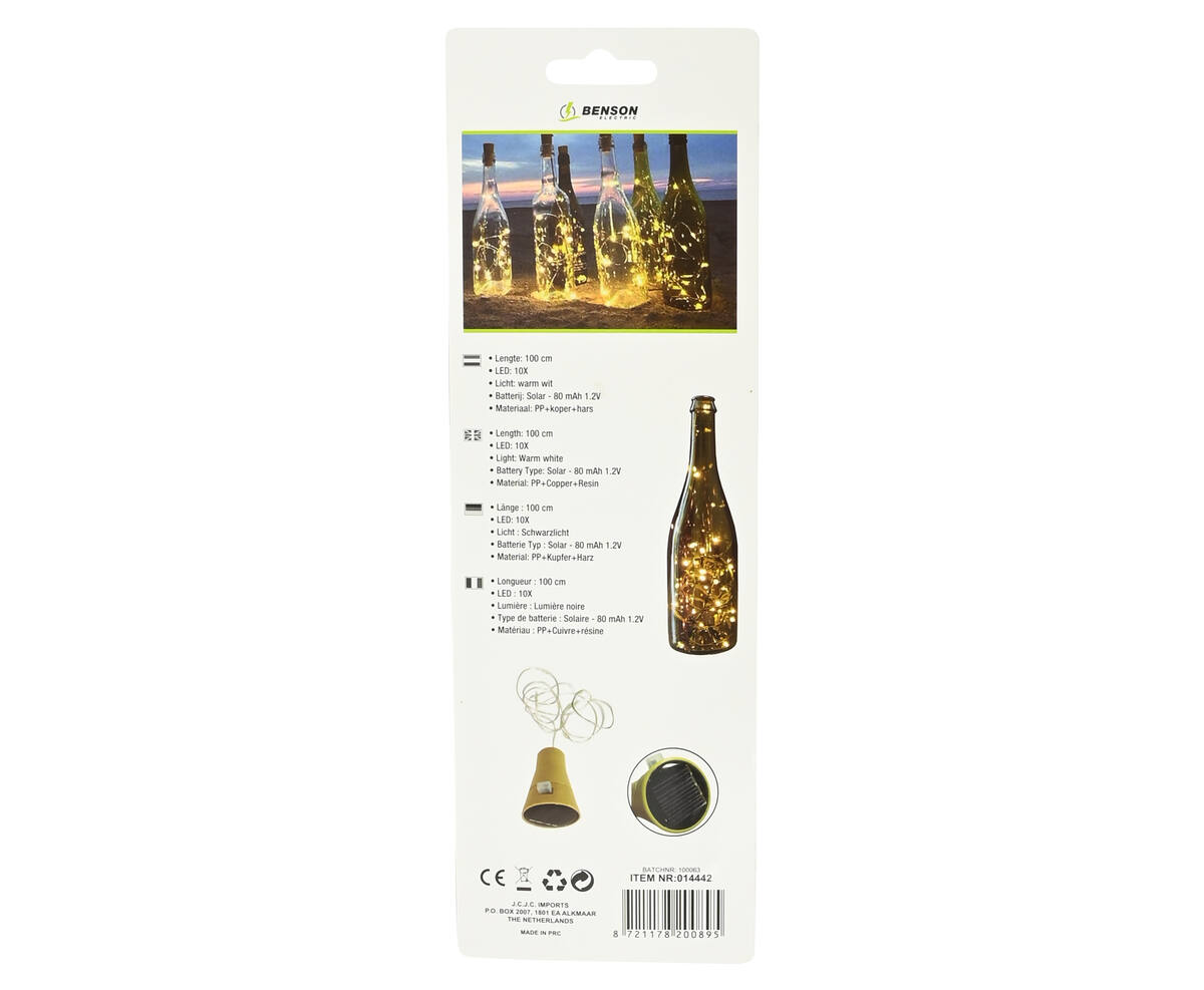 LED Flesverlichting Solar, 100cm, 10x LED, Warm Wit voor Tuin Decoratie