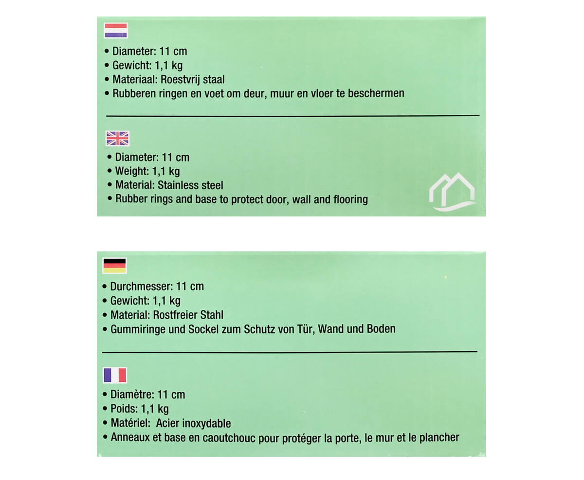 Zwarte RVS Deurstopper ø11 cm, Bescherming met Rubber, 1,1 kg