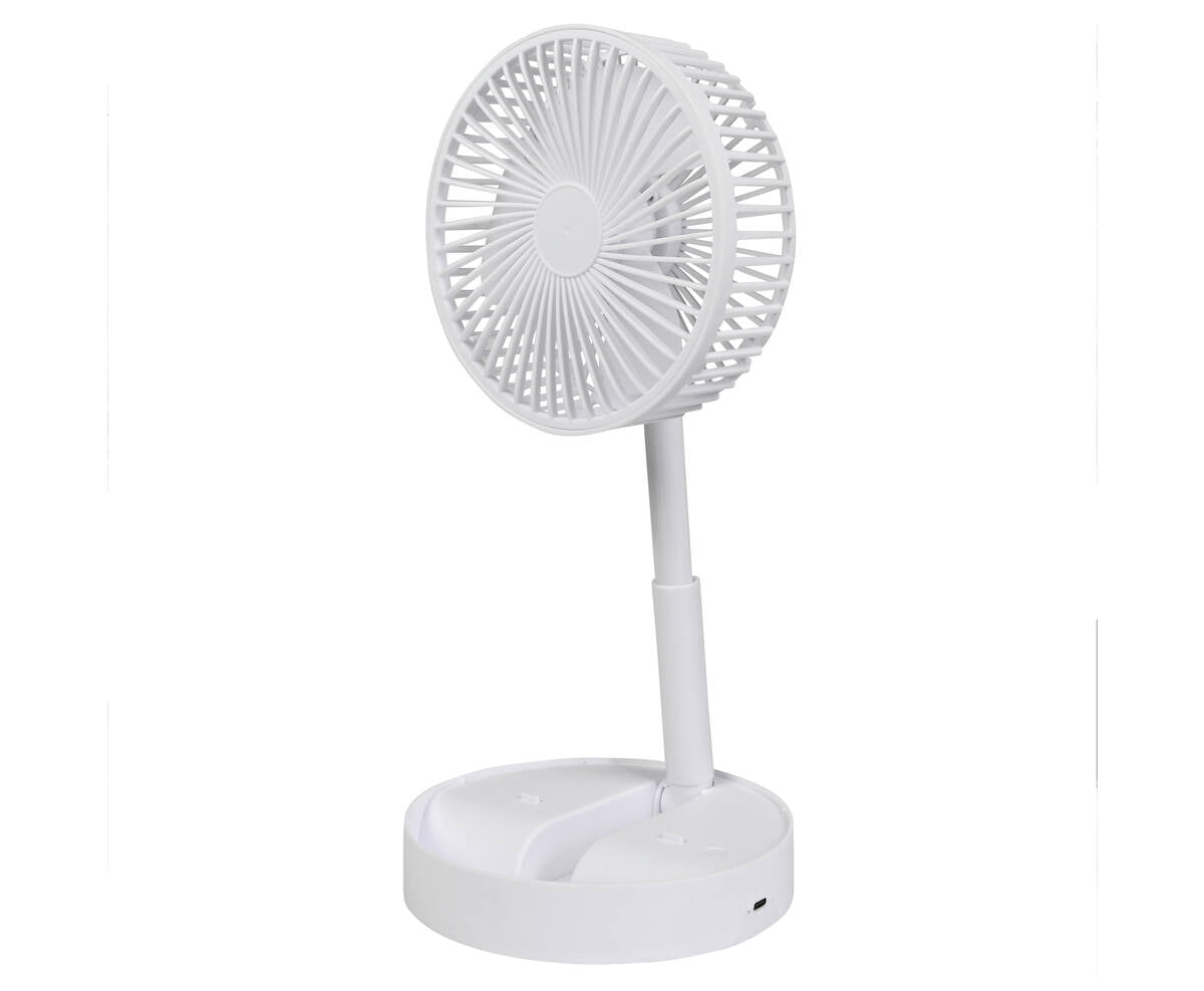 Opvouwbare Witte Ventilator, 3 Snelheden, Oplaadbaar, 800mAh Batterij