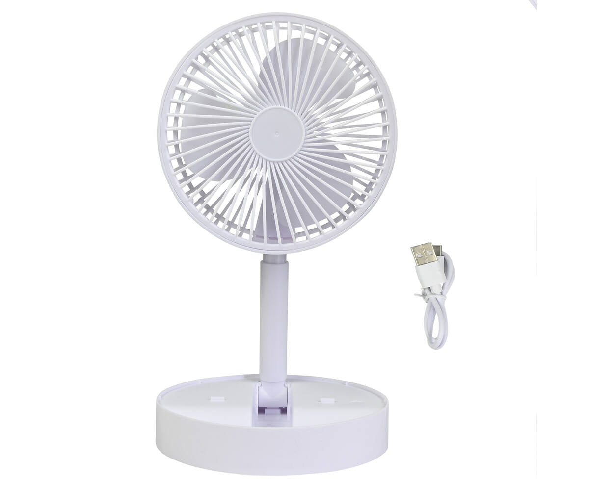 Opvouwbare Witte Ventilator, 3 Snelheden, Oplaadbaar, 800mAh Batterij