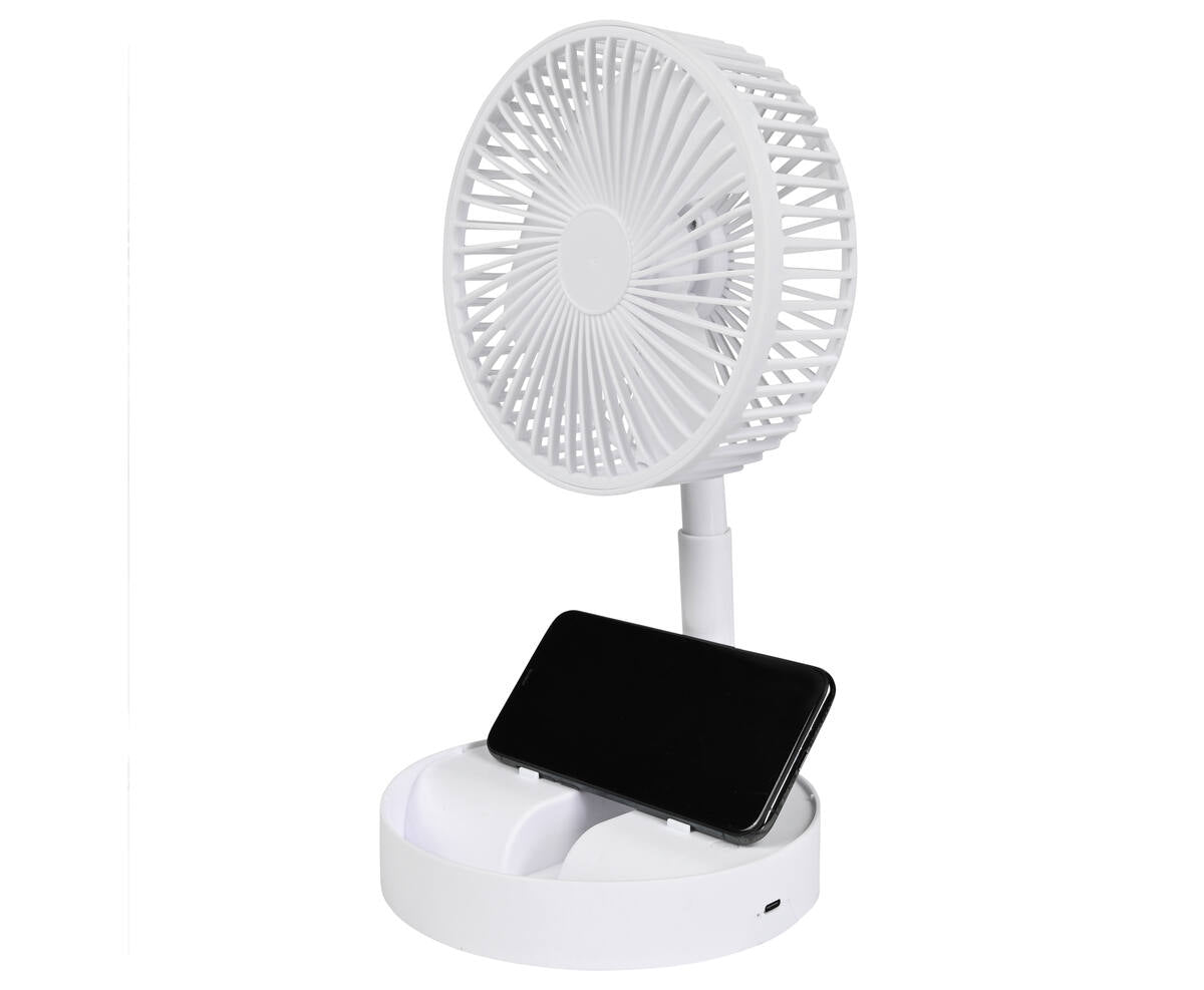 Opvouwbare Witte Ventilator, 3 Snelheden, Oplaadbaar, 800mAh Batterij