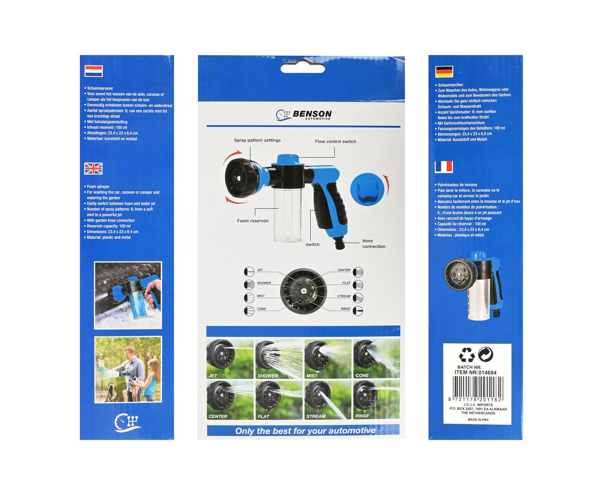 Auto Schuimsproeier 8-in-1, 100ml, 8 sproeipatronen, voor auto & tuin.